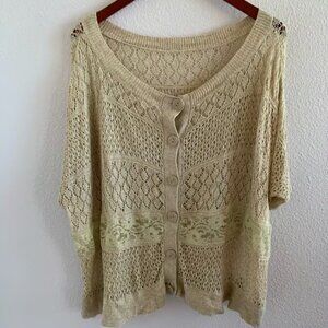 Anthropologie MOTH Crochet Knit Wood Button Oversized Bohemian Neutral Top XS